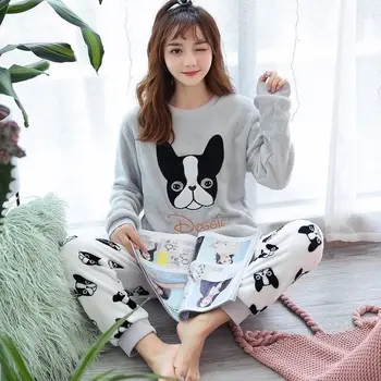 

Women pajamas set Women Pyjamas Thick Flannel Cute Sheep Female Warm Winter Pajama Set Long Sleeve Full Trousers Two Piece 2020
