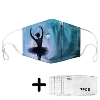 

Mouth Face Mask Ballerina Girl Print Women Face Mask With 7pcs PM2.5 Activated Carbon Filter Paper Dustproof Masks Tapabocas