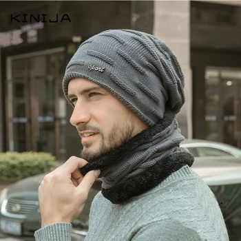 

Hat+Scarf Two-piece Set Autumn Winter Wool Caps Neck Warmer Windproof Knitting Caps velvet thick hat Warm and thick wool hat