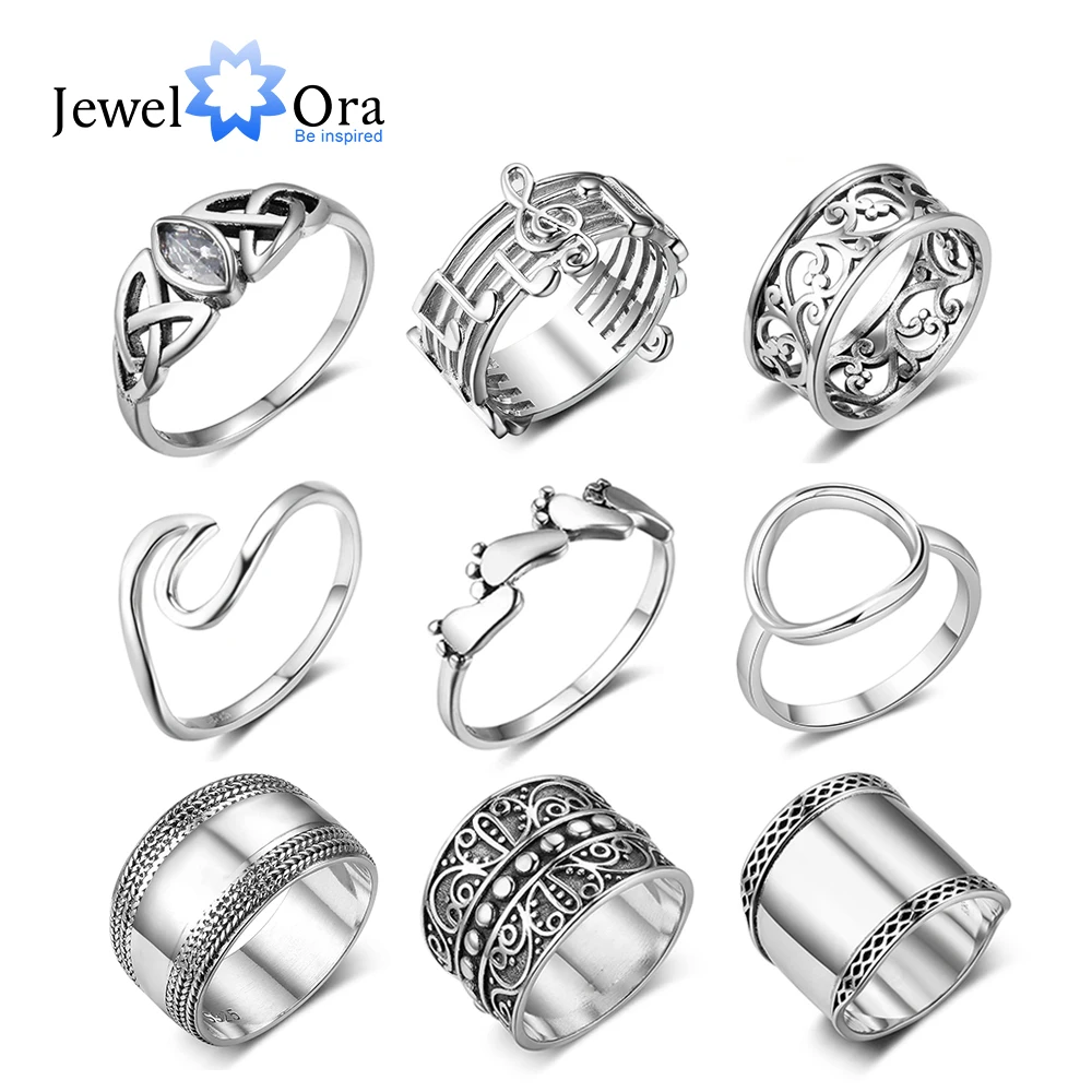 JewelOra, женские 925 пробы, серебряные кольца, музыкальная нота/Детские ноги/океанские волнистые кольца, ювелирные изделия, модный стиль, подарок для девушки