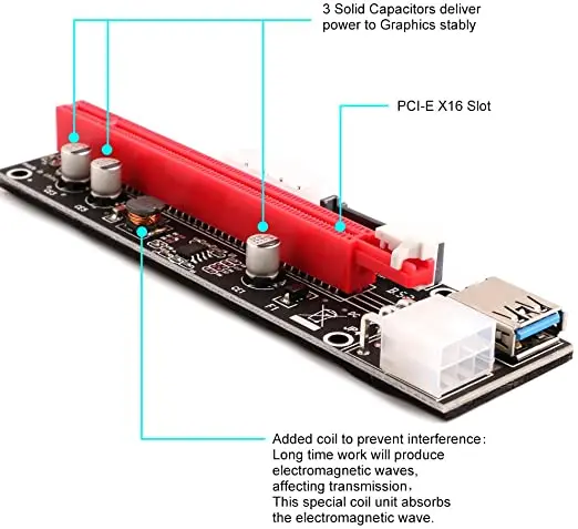 Ubit PCI-E Riser Led Express Cable 1X TO 16X