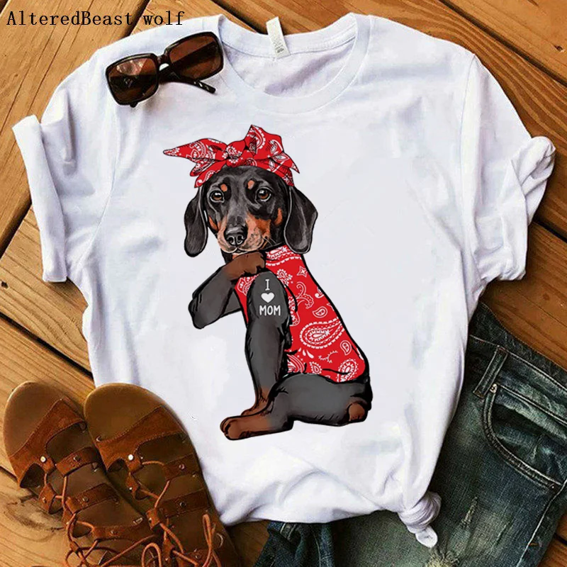 

Summer Dachshund Dog I Love Mom T-shirt Women harajuku Mama Bandana T Shirt Female Hip Hop 2021 Short Sleeve Tshirt Clothes