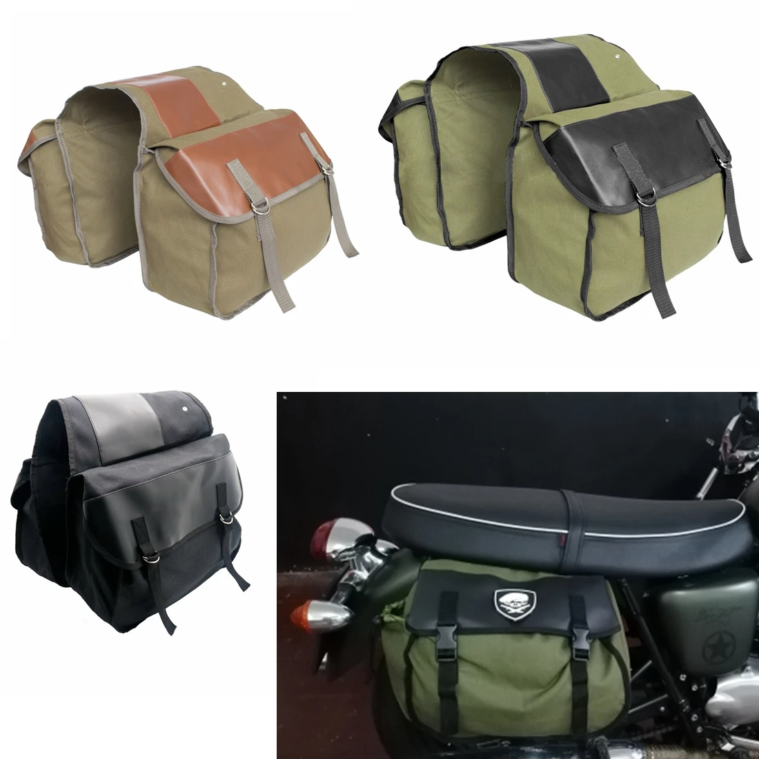 Saddle Bag Canvas Waterproof Panniers Box Side Tools Bag Pouch for Suzuki DR650