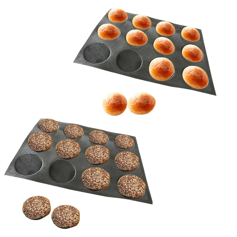 12 Cavity Black Porous Silicone Mold Spherical Bread Bun Modle Eclair Cake Tart Tray Non Stick Bakeware Baking Tools