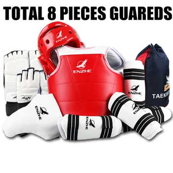 

8pcs High Quality Taekwondo Back Guard Suit WTF approved shin forearm chest Guard karate helmet groin guard TKD glove shoeswear