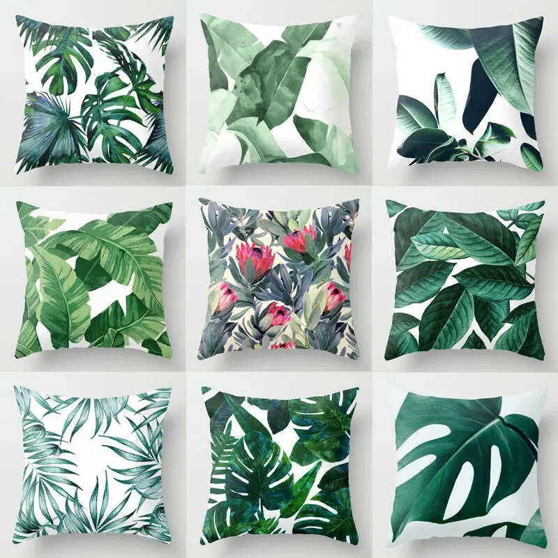 

45 X 45cm Soft Polyester Green Leaves Pillow Case Sofa Waist Cushion Cover room Decor