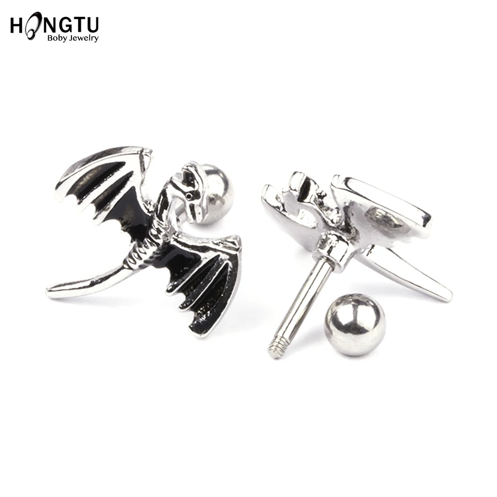 HONGTU 1 шт Ретро дракон хрящи Helix Orelha серьги гвоздики Tragus Пирсинг Кольца медь и сталь