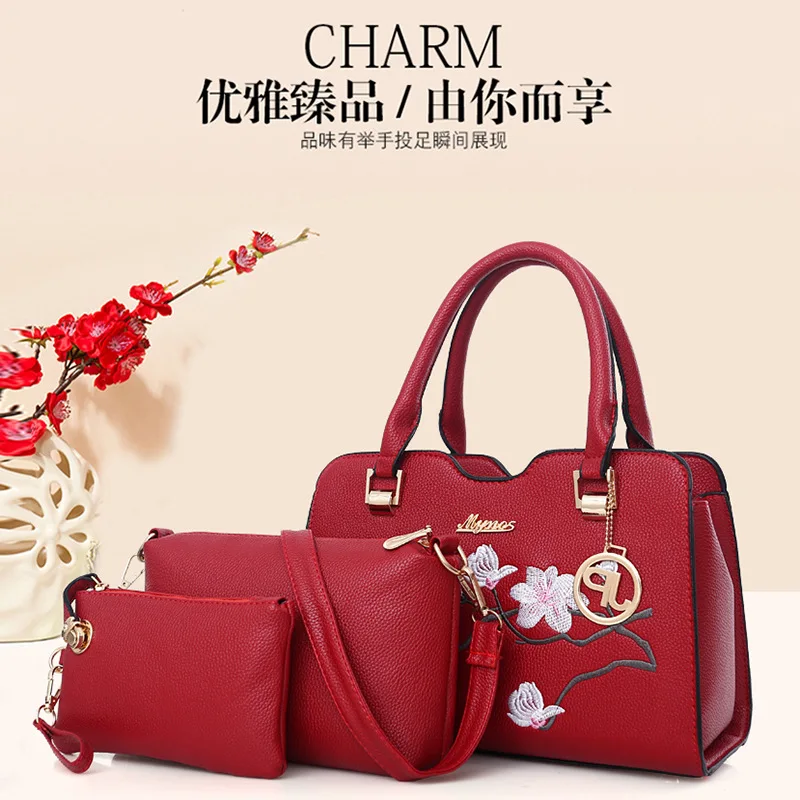

Embroidered WOMEN'S Bag 2017 New Style Versitile Fashion Large Bag Three-piece Set Different Size Bags Japanese Korean Hand Cros