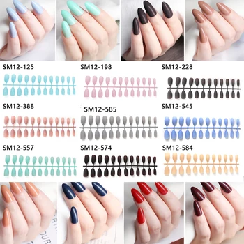 

Matte False Nails Popular Designs Glue On 24pcs Long Tip Patch Pure Color Nail Chip Extensions Artificial Nail Art Accessories