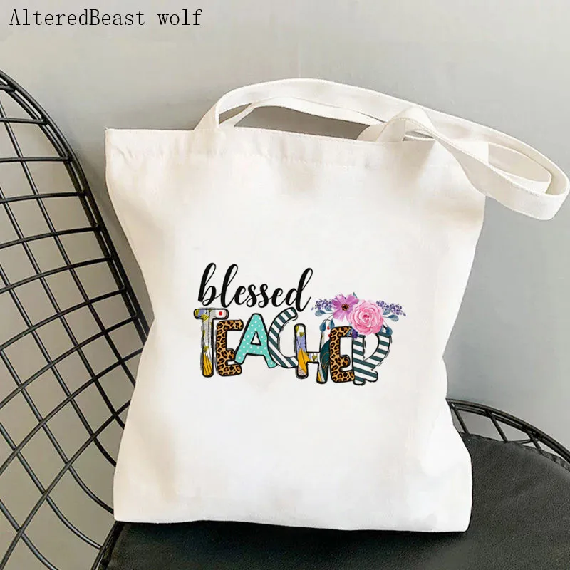 

Women Shopper bag blessed Teacher Printed Kawaii Bag Harajuku Shopping Canvas Shopper Bag girl handbag Tote Shoulder Lady Bag