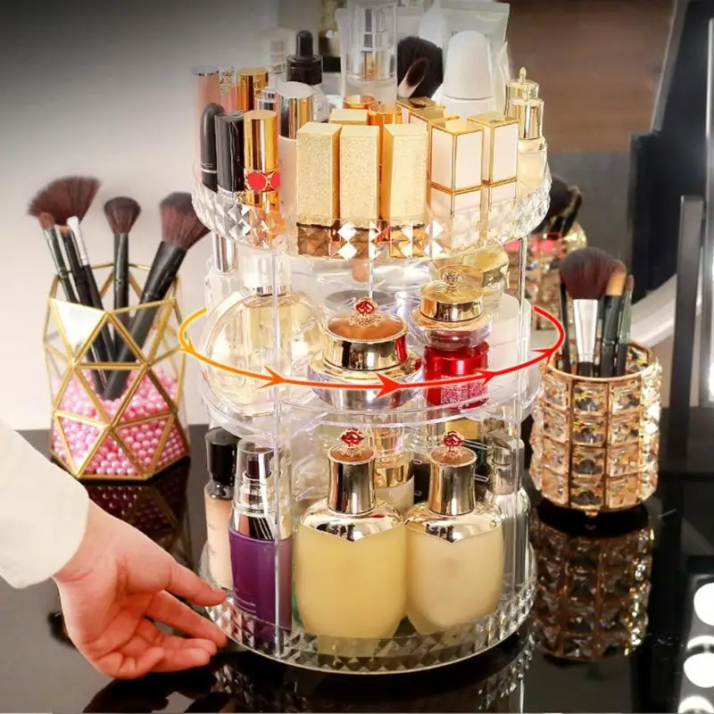 360 Degree Rotating Cosmetic Storage Box Makeup Organizer Cosmetics Storage Rack Fashion Crystal Shelf Display Stand High Holder 360 Degree Rotating Cosmetic Storage Box Makeup Organizer Cosmetics Storage Rack Fashion Crystal Shelf Display Stand High Holder
