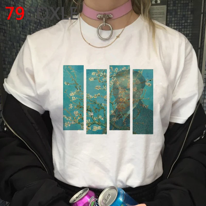 Ван Гог Эстетическая винтажная Харадзюку Футболка женская Ullzang Grunge 90s футболка Графический Забавный мультфильм футболка Модный Топ Футболка женская