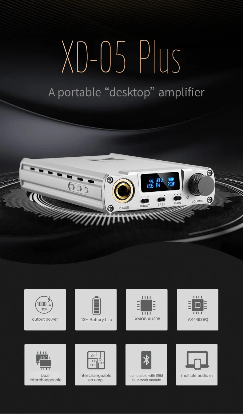 XDuoo XD-05 плюс Портативный аудио высокой эффективности Портативный ЦАП усилитель для наушников 32bit/384 кГц родной DSD декодирование