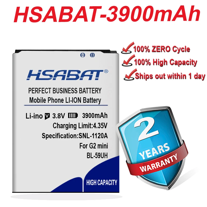 HSABAT новейший BL-59UH аккумулятор 3900 мАч для LG G2 mini D620 D620R D620K D618 D315 F70 D410 L65 D285 |
