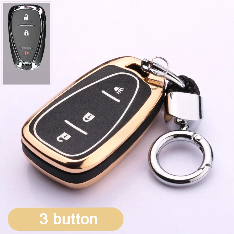 Цинковый сплав+ светящийся кожаный чехол для автомобильного ключа для Chevrolet Cruze Malibu XL Camaro Equinox чехол для автомобильного ключа - Название цвета: 3 Button gold