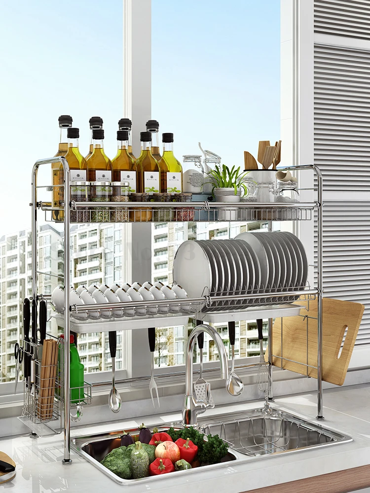 

Sink Dish Rack 304 Stainless Steel Sink Drain Rack Put Bowl Rack Kitchen Bowl Chopsticks Storage Rack cheap