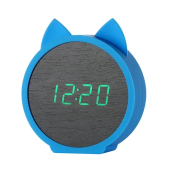 

Top-LED Wooden Silent Alarm Clocks Kids Clock Cute Cat Silicone Electronic Wooden Table Clock Cartoon Calendar Perfection
