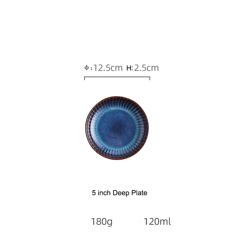 ANTOWALL Creative Nordic ceramic plate blue stripe flat plate household ceramic plate western plate pasta steak plate - Цвет: 5 inch Deep Plate