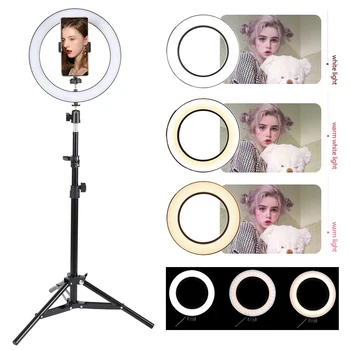 

10" Selfie Ring Light with Phone Camera Holder Photography Lighting with Tripod Remote Control for Photo Video