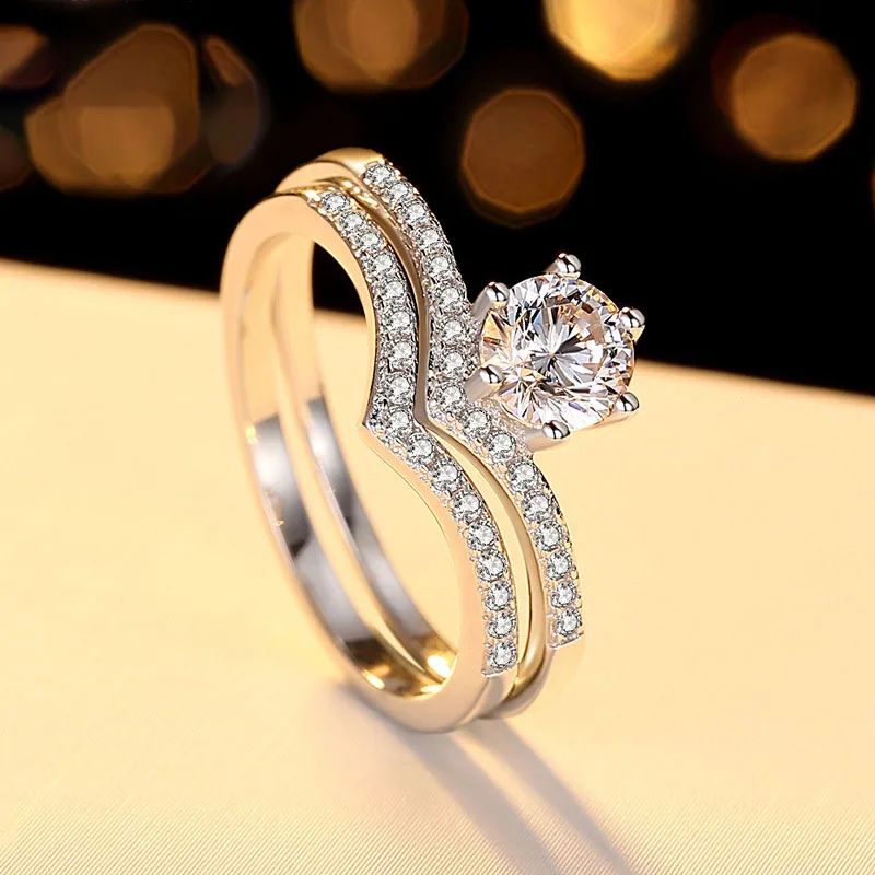 

1ct Super 6mm CZ Stone Women Hearts and Arrows Cut Ring Set Bands Solid 925 Sterling Silver Jewelry Wedding Ring Bands for Bride