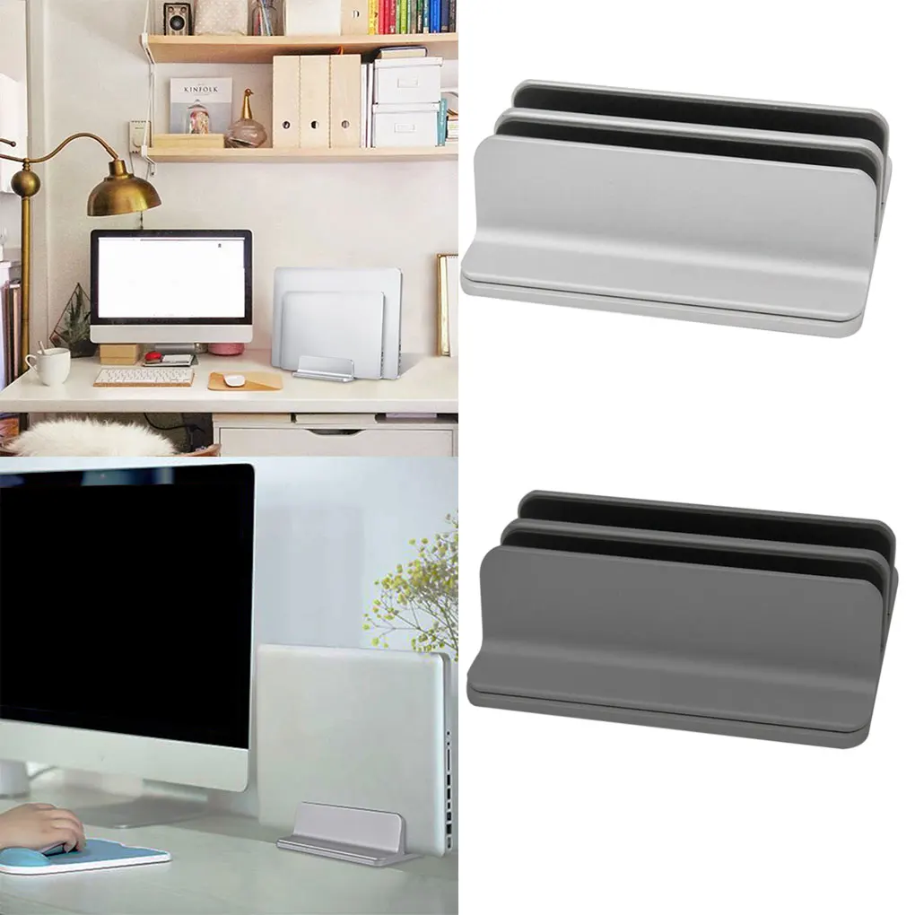 Vertical 2in1 Laptop/ tablet stand Adjustable Aluminium Notebook Desktop Mount Erected Support Holder Aluminum Alloy Dual Slots