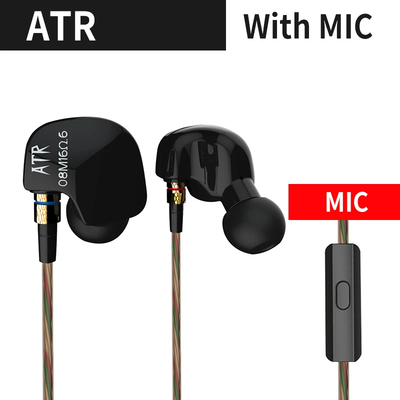 KZ ATE ATR HD9 Динамический драйвер HiFi спортивные наушники с микрофоном в ухо наушники - Цвет: ATR with mic