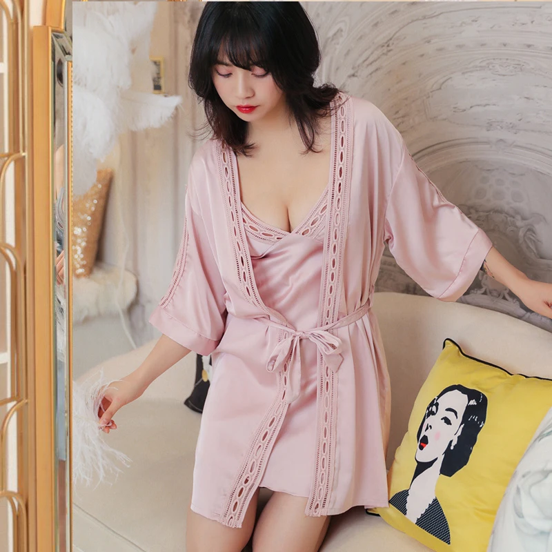 

Пикантные женские пижамные комплекты из 2 предметов с топом на бретельках, кимоно, одежда для сна, летняя женская домашняя одежда, ночная рубашка, халат, банная одежда, рубашки для сна