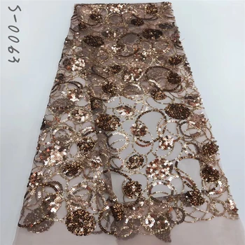 

African Net Sequins Laces 5yards Latest Nigerian Laces 2020 Sequin Fabric For Sewing Dress Tulle Lace Fabric