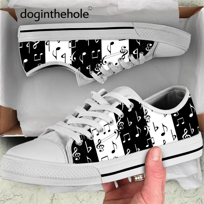 

Doginthehole Music Note Print White Low Top Sneakers Women New Fashion Casual Vulcanized Shoe Piano Keys Classic Canvas Shoes