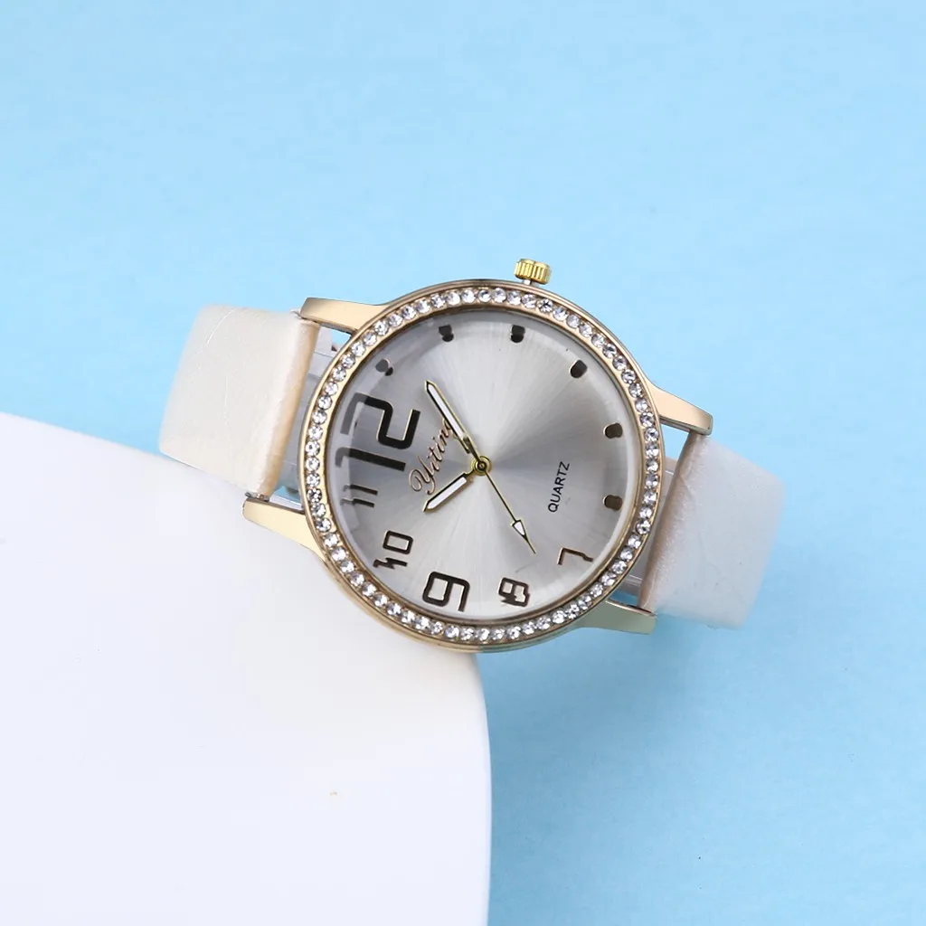 Reloj mujer винтажный кожаный браслет со стразами женские часы, наручные часы Роскошные Кварцевые часы Relogio Feminino Прямая поставка