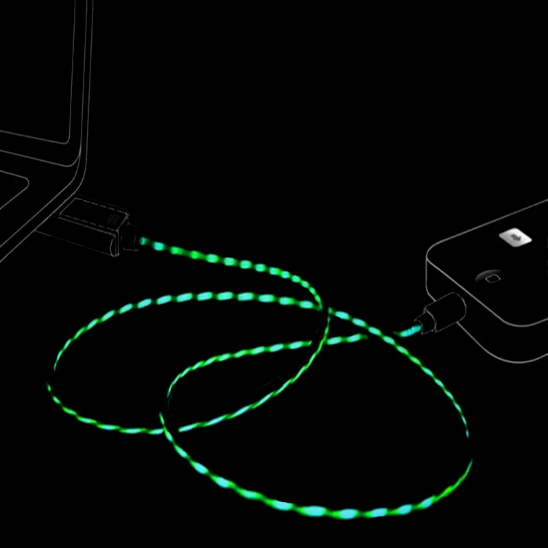 Светящийся светодиодный зарядный кабель для iphone X 7 Micro usb type C для samsung huawei, зарядное устройство для мобильного телефона, светящийся светильник