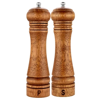 

Wood Salt and Pepper Mill Set, Pepper Grinders, Salt Shakers with Adjustable Ceramic Rotor- 8 Inches -Pack Of 2