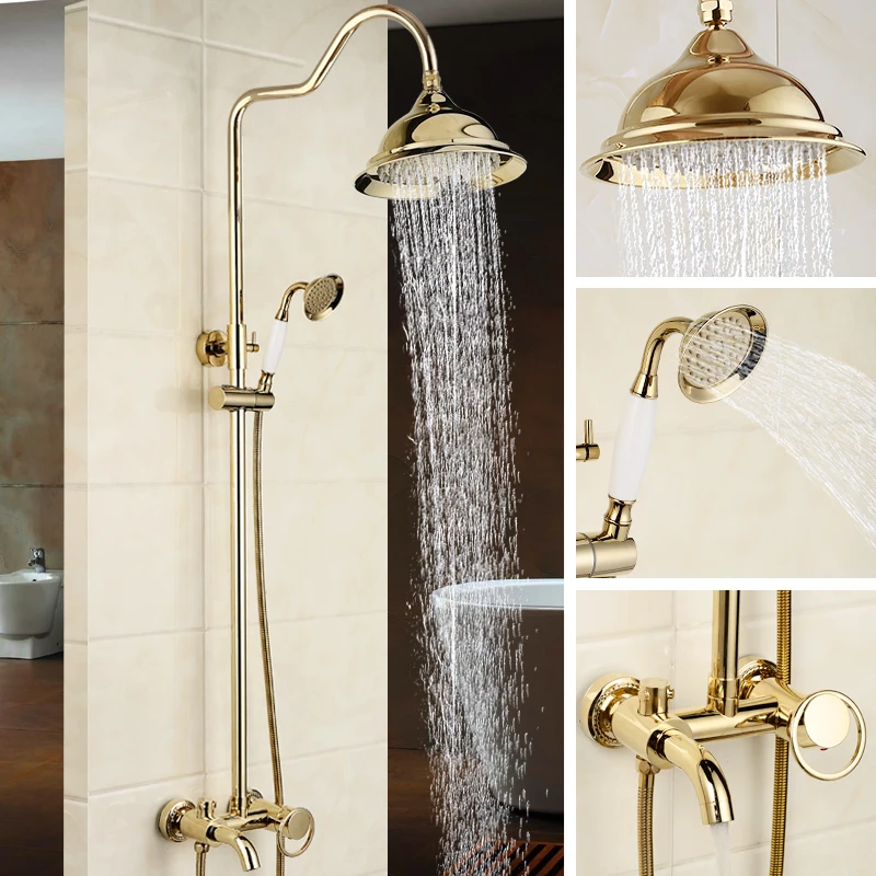 Bathroom Rain Shower Faucets Gold Brass Bathtub Faucet Hand Held