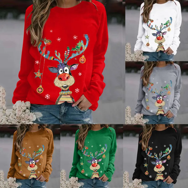 Heren Truien Sweatshirt Mannen Vrouwen Winter Kerst Blouse Top Warm Stijlvolle Print Lange Mouwen Sweatshirt Casual Leuke Print Blouse Trui, Zwart, L