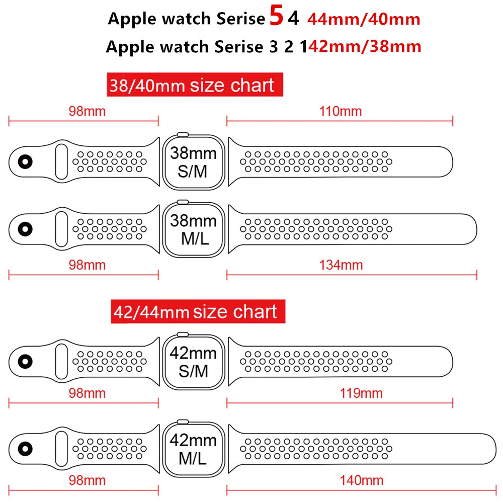 Спортивный ремешок для apple watch, ремешок 44 мм, 40 мм, iWatch, ремешок 42 мм, 38 мм, силиконовый ремешок для наручных часов, браслет для apple watch 5, 4, 3, 2, 1, 44, 42 мм