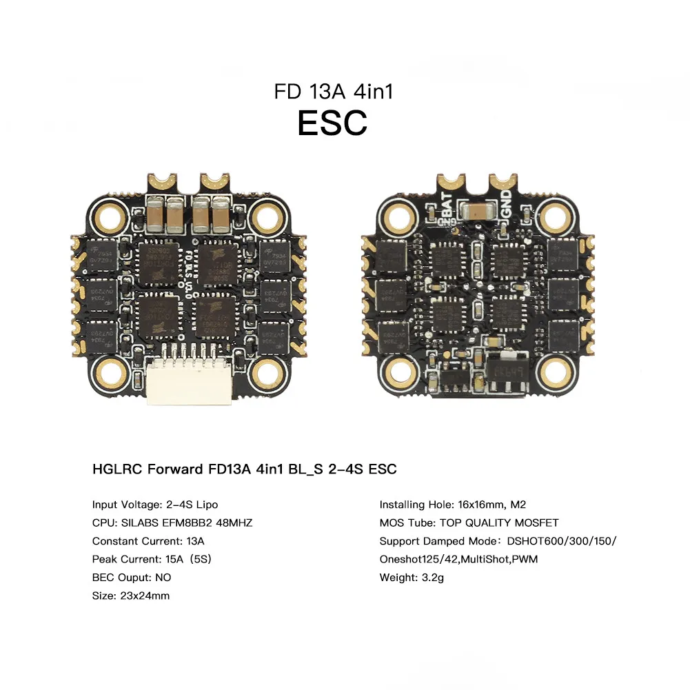 HGLRC 16x16 FD13A BL_S 2-4s 13A 4в1 ESC для FD413 стек для FPV гоночного дрона