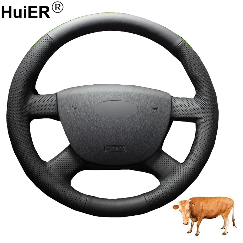 

Hand Sewing Car Steering Wheel Cover Top Cow Leather For Ford Kuga 2008 2009-2011 Focus 2 2005-2011 C-MAX 2007-2010 Transit 2010