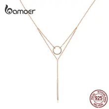Bamoer Двухслойное колье-чокер геометрической формы ожерелья для женщин подлинные 925 пробы серебро розовое золото цвет модные украшения BSN078