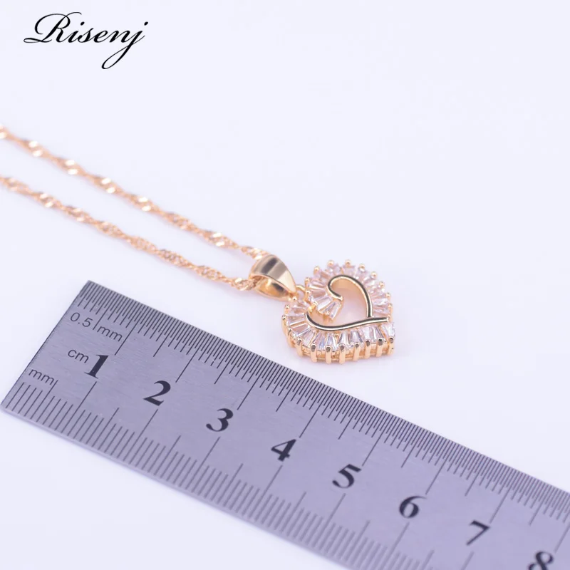 Risenj Heart Square Top Zircon 18k Gold Costume Jewelry Set For Women Earrings Necklace Ring Set Bridal Jewelry - Image 4