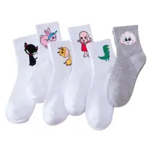 5 пар, женские хлопковые носки Harajuku с мультяшными животными, унисекс, хипстерские спортивные Чулочные изделия