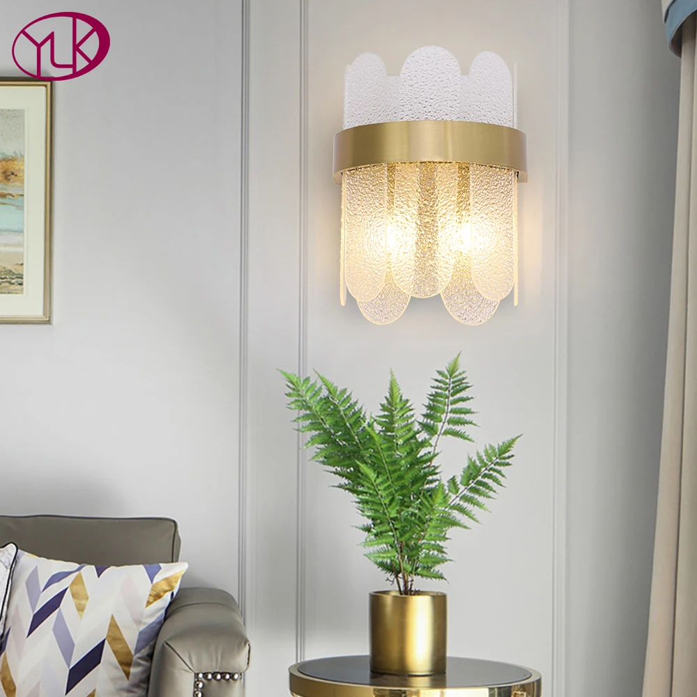 Youlaike New Modern Glass Wall Sconces Gold Stainless Lamp Creative Design Indoor Lighting For Bedroom Bedside Living Room | Лампы и
