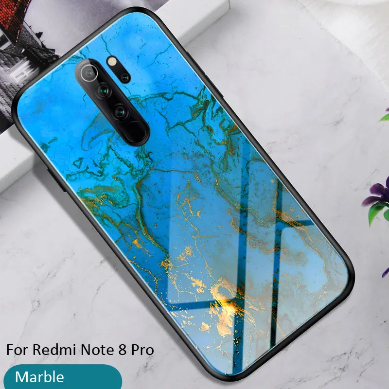 Marble Чехол из закаленного стекла с градиентом из углеродного волокна для Xiaomi Redmi Note 8 Pro 8T - Цвет: Marble