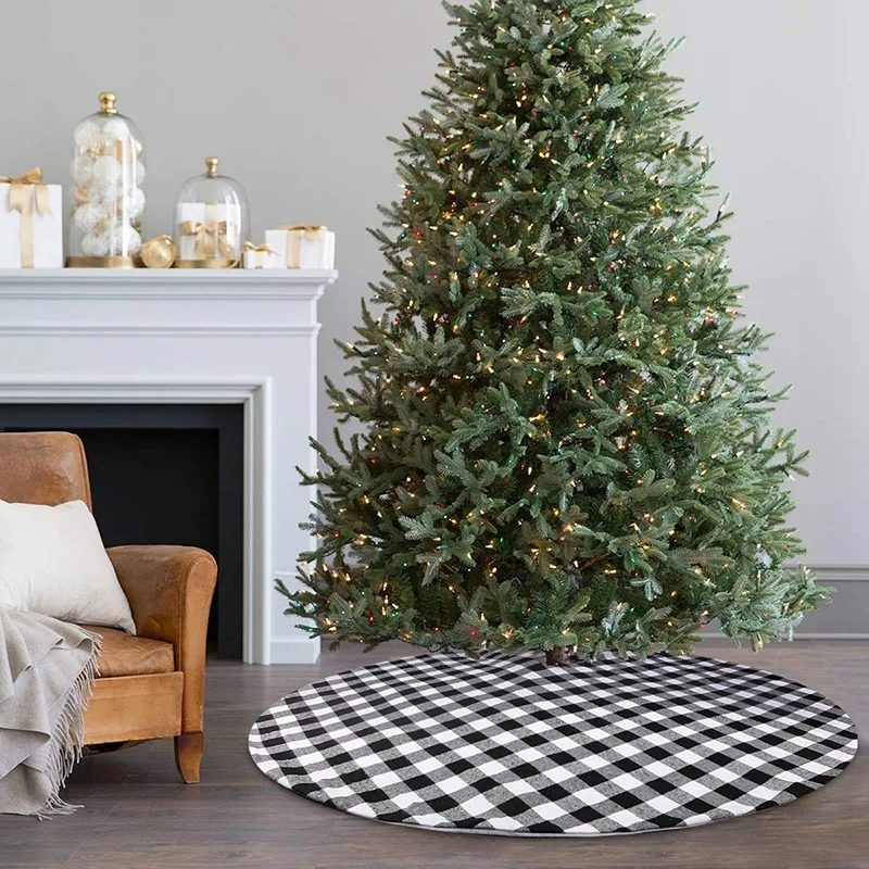 

Promotion! Christmas Tree Skirt Christmas Ornament with White and Black Plaid Tree Skirt for Festive Christmas Decoration