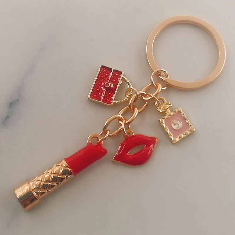 Ladies lipstick keychain cute bag keychain high quality perfume bottle keychain bag decoration