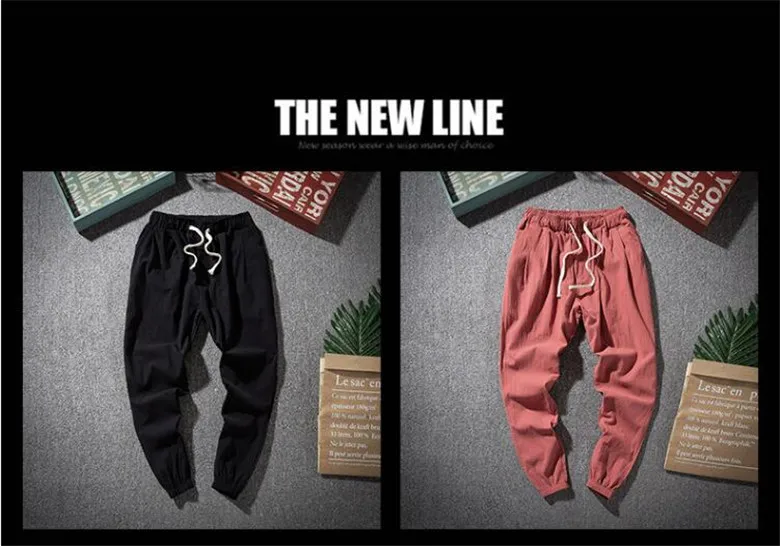 Description Picture 2 of itemMen Nature Cotton Linen Trousers Summer Casual Loose  Male Ankle-Length Pants Solid Drawstring Waist Heram Pants Plus Size M-7XL