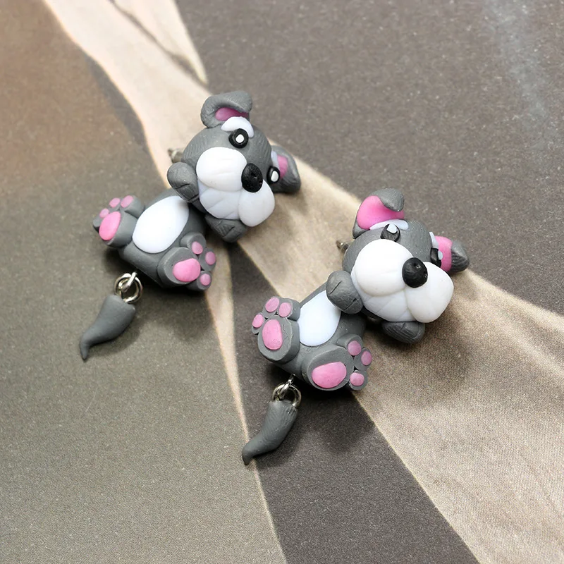 Евро-американский стиль милые трехмерные мягкие керамические Мультяшные серьги в виде животных креативные стереоскопические серьги ручной работы собаки