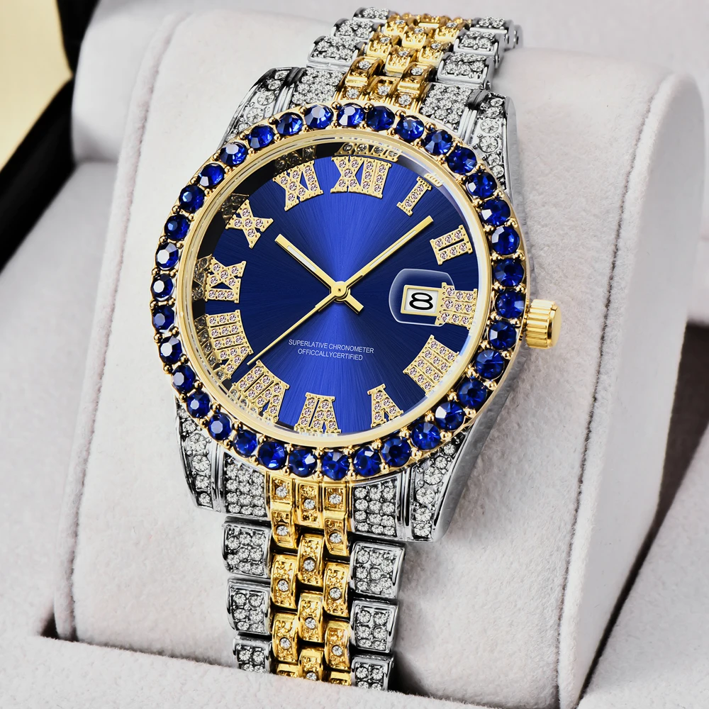 Quartz Men's Watches 2021 Luxury Bling Diamond Watch for Men Silver Gold Steel Fashion Male Clock Iced Out Hip Hop Reloj Hombre