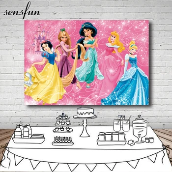 

Cartoon Princess Photography Backdrop Bokeh Pink Castle Jasmine Tangled Rapunzel Girls Birthday Party Backgrounds Photo Studio