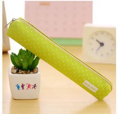 1 шт. милый кавайный пенал карамельного цвета в горошек, холщовая ручка, сумка для канцелярских принадлежностей для девочек, подарки для школы и офиса - Цвет: green