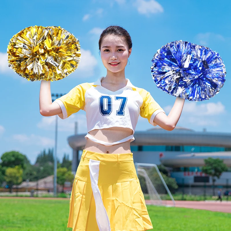 1 pair Colorfast Metallic Cheerleader Pom Poms Girl Cheer Refueling Props Cheerleading  Pompon Pompoms Baton Hhandle Sport Supply - AliExpress